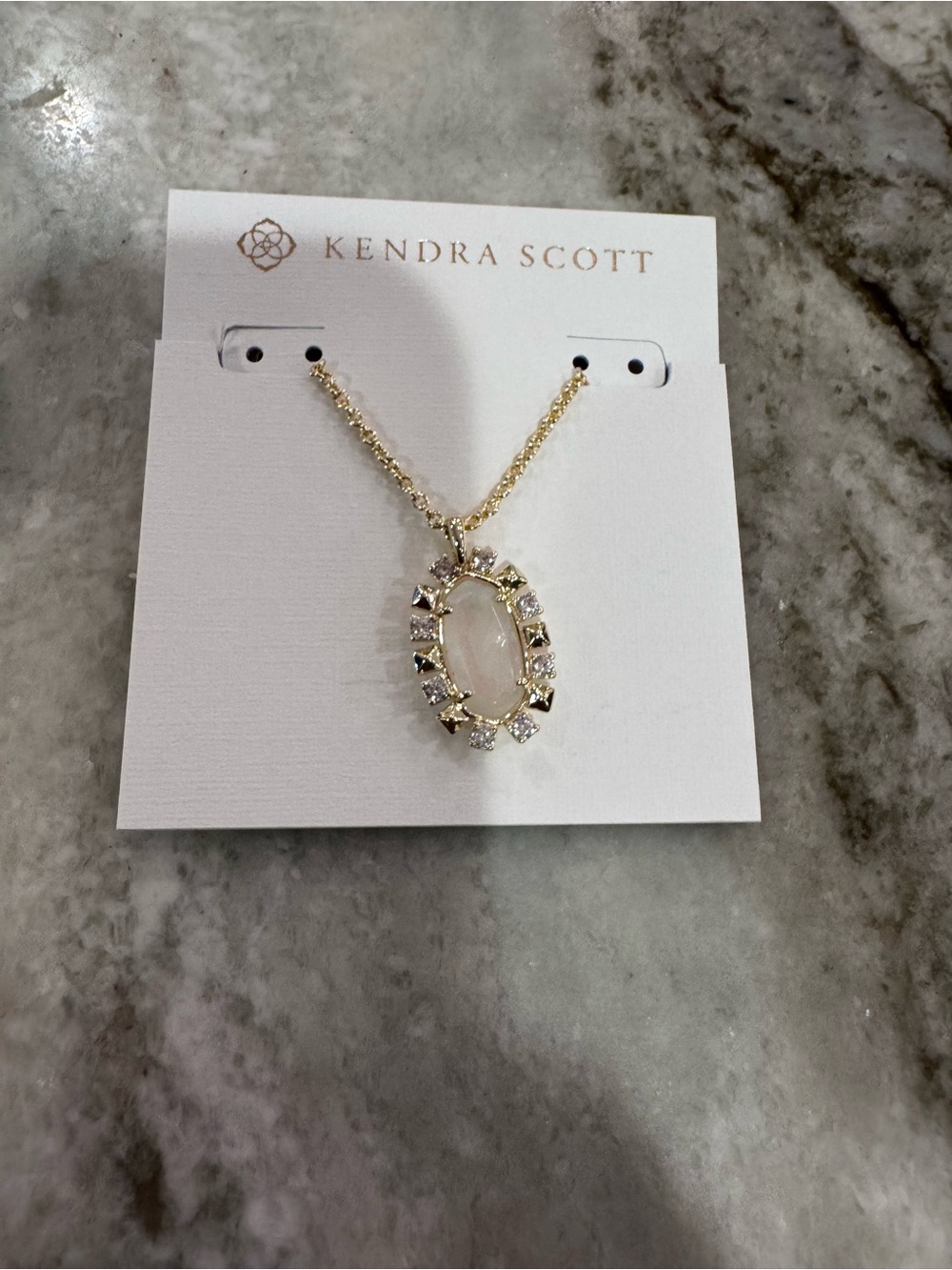 Kendra Scott Gold Necklace with White Opal and Crystal Halo